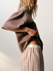 self. Brown Stripe Short Sleeve Pyjamas - Image 5 of 8