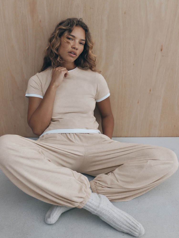 self. Oatmeal Short Sleeve Layered Pyjamas - Image 2 of 6 self. Oatmeal Short Sleeve Layered Pyjamas - Image 2 of 6