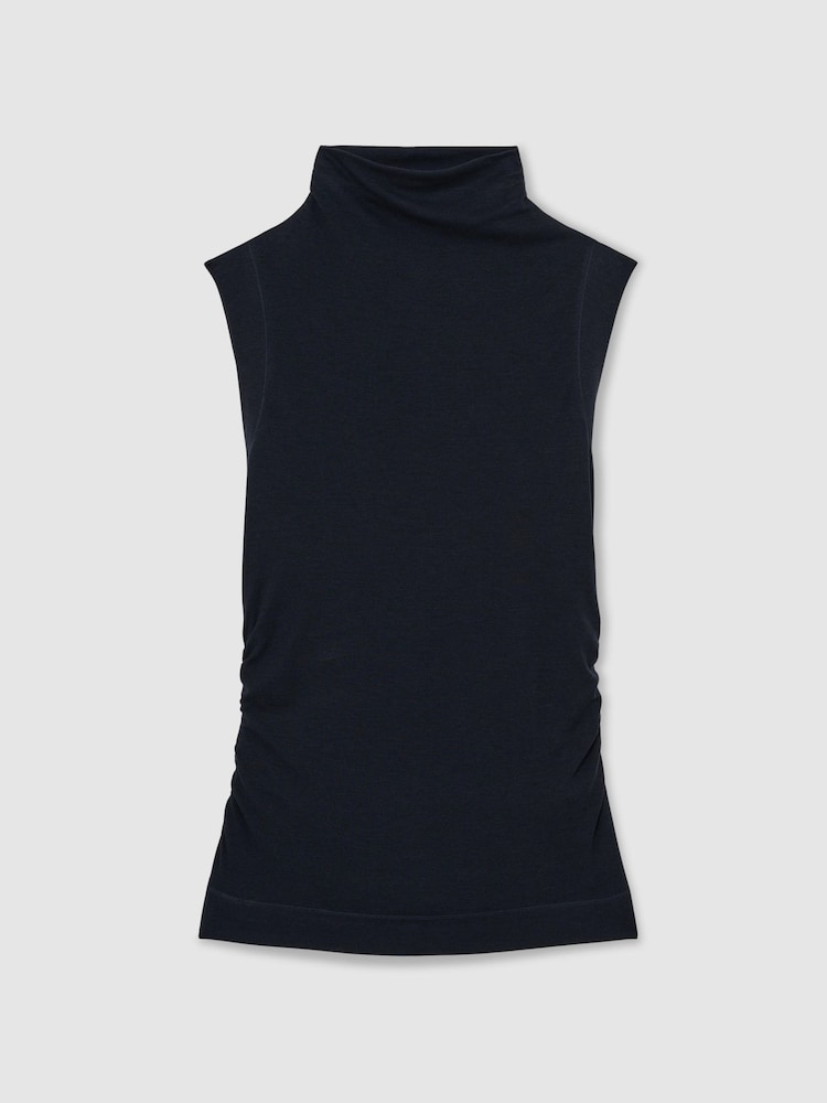Reiss Navy Hattie Funnel-Neck Jersey-Knit Vest With Wool - Image 2 of 4