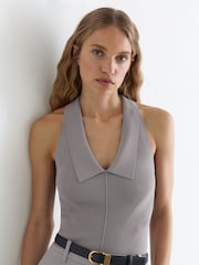 Reiss Grey Vera Collared Rib-Knit Vest - Image 1 of 6