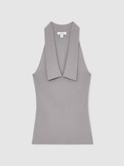 Reiss Grey Vera Collared Rib-Knit Vest - Image 2 of 6