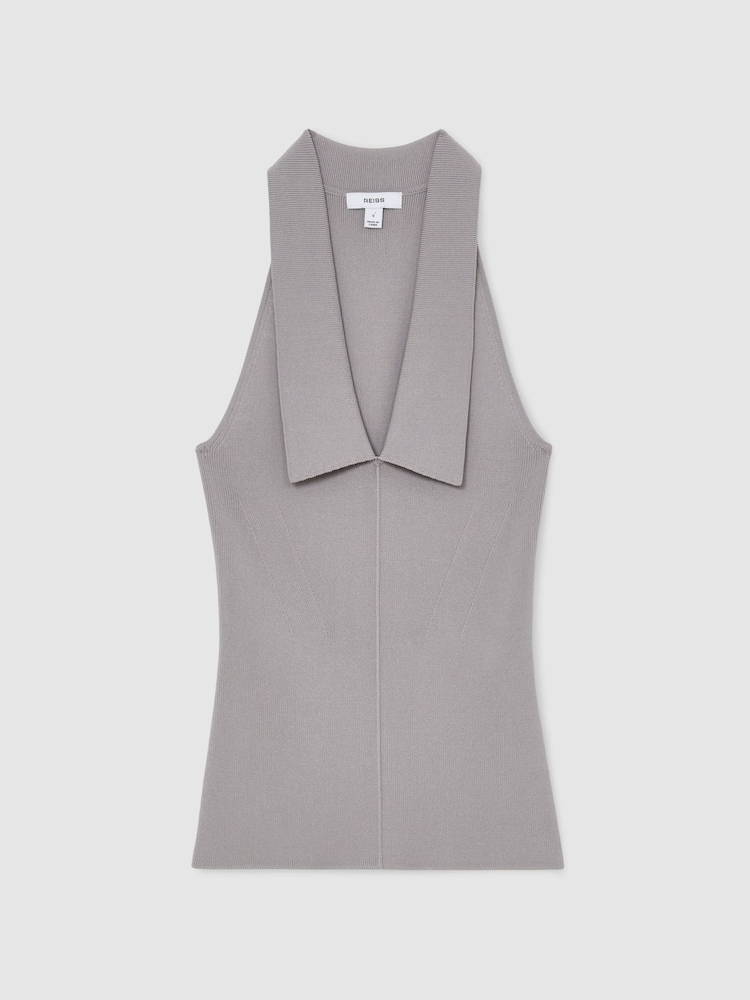 Reiss Grey Vera Collared Rib-Knit Vest - Image 2 of 6