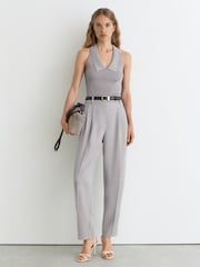 Reiss Grey Vera Collared Rib-Knit Vest - Image 3 of 6