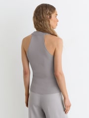 Reiss Grey Vera Collared Rib-Knit Vest - Image 5 of 6