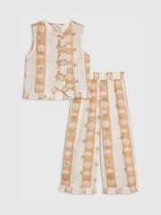River Island Cream Shell Stripe Waistcoat & Trousers Set - Image 1 of 5