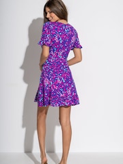 Pour Moi Blue/Pink Birdie Stretch Viscose Jersey Wrap Front Dress - Image 2 of 4