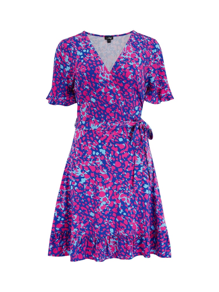 Womens Pour Moi Blue/Pink Birdie Stretch Viscose Jersey Wrap Front Dress US 10