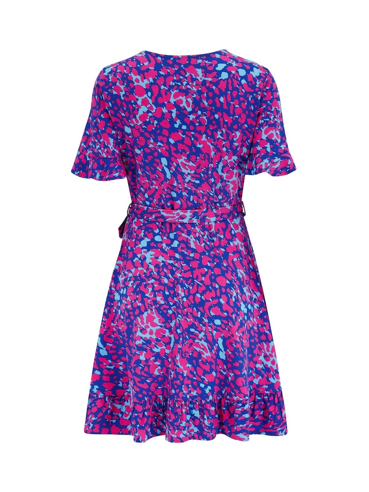Pour Moi Blue/Pink Birdie Stretch Viscose Jersey Wrap Front Dress - Image 4 of 4