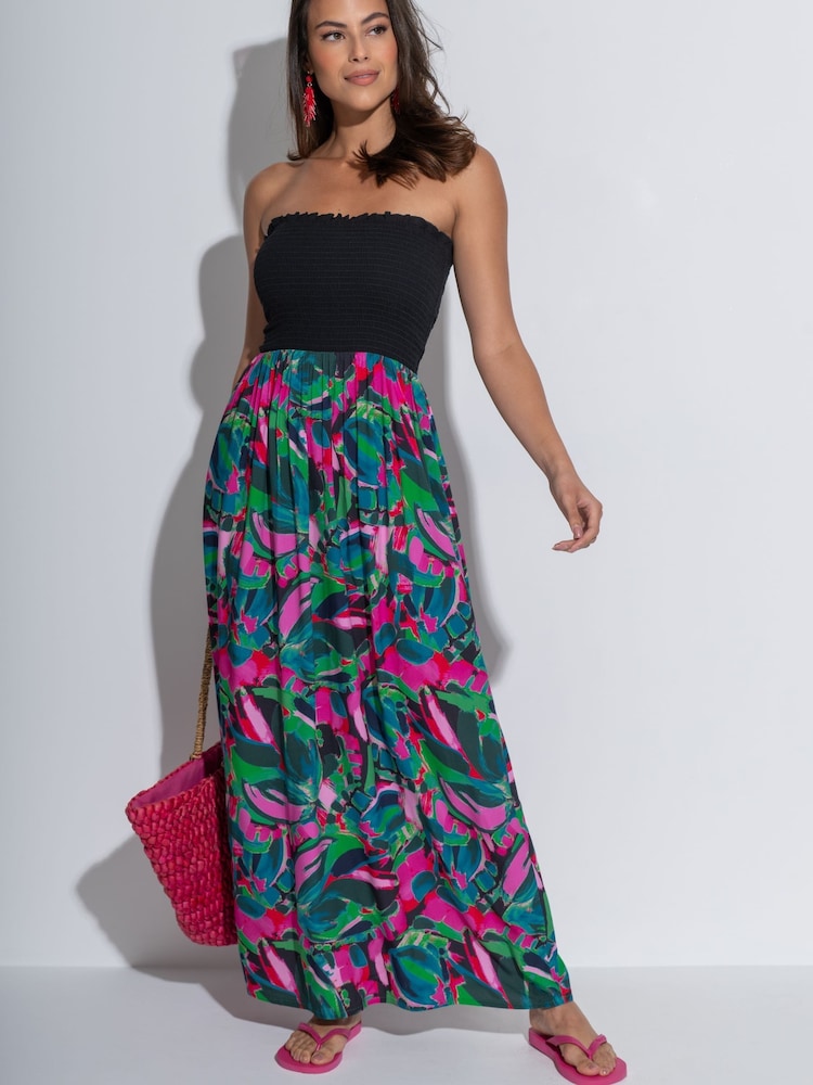 Pour Moi Black Emma Strapless Shirred Bodice Woven Maxi Beach Dress - Image 1 of 4 Pour Moi Black Emma Strapless Shirred Bodice Woven Maxi Beach Dress - Image 1 of 4