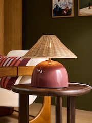 MADE.COM Burgundy Red/ Rattan Nora Table Lamp - Image 1 of 5