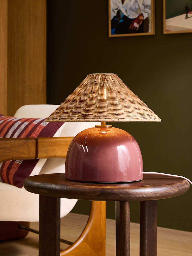 MADE.COM Burgundy Red/ Rattan Nora Table Lamp - Image 1 of 5