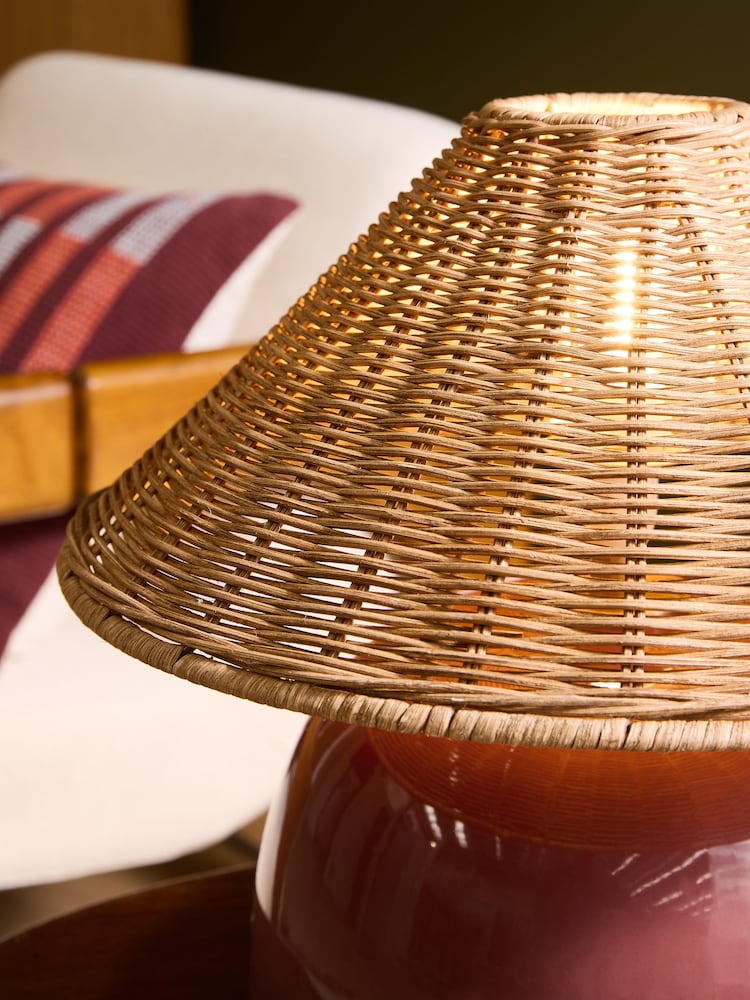 MADE.COM Burgundy Red/ Rattan Nora Table Lamp - Image 2 of 5