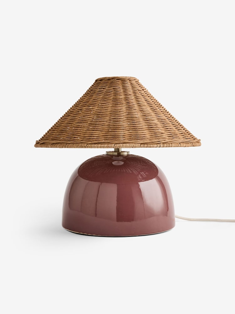 MADE.COM Burgundy Red/ Rattan Nora Table Lamp - Image 5 of 5