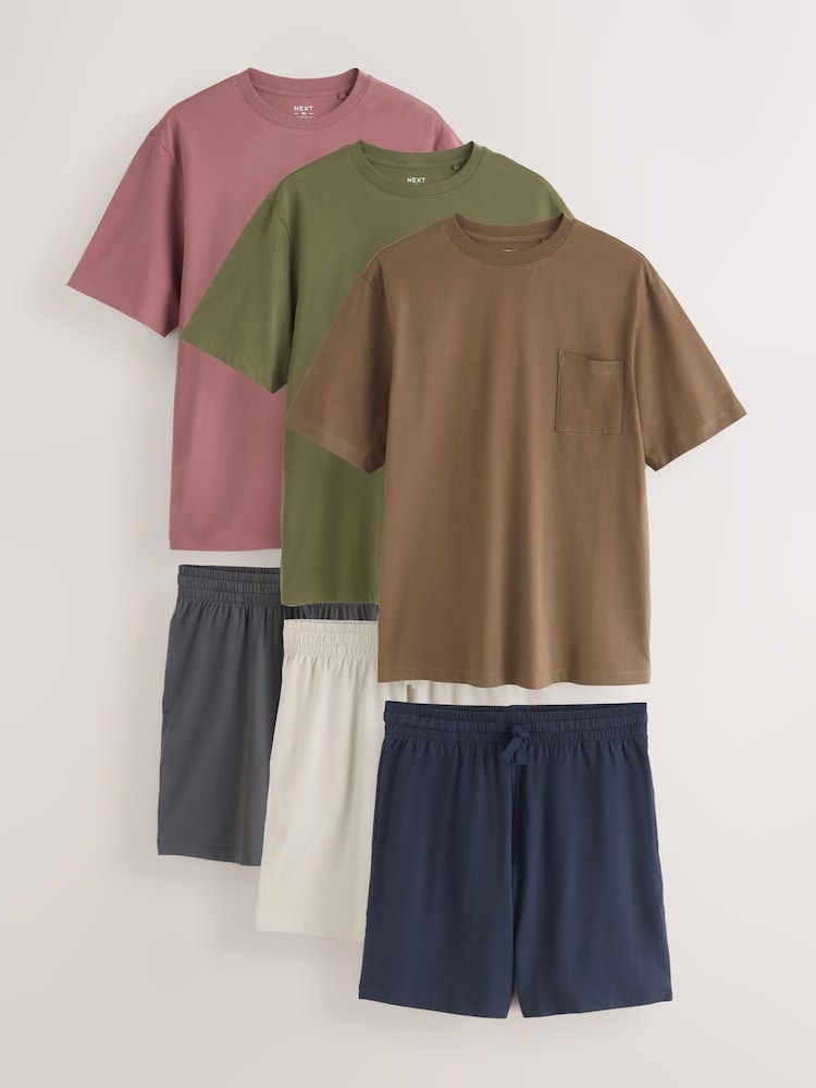 Brown/Green/Pink Pure Cotton Jersey Short Sleeve Pyjamas Set 3 Pack - Image 1 of 10 Brown/Green/Pink Pure Cotton Jersey Short Sleeve Pyjamas Set 3 Pack - Image 1 of 10