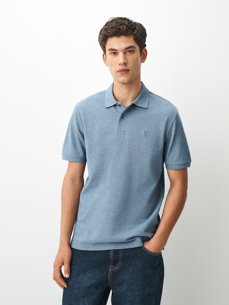 Blue Marl Regular Fit Short Sleeve Pique Polo Shirt - Image 1 of 7 Blue Marl Regular Fit Short Sleeve Pique Polo Shirt - Image 1 of 7