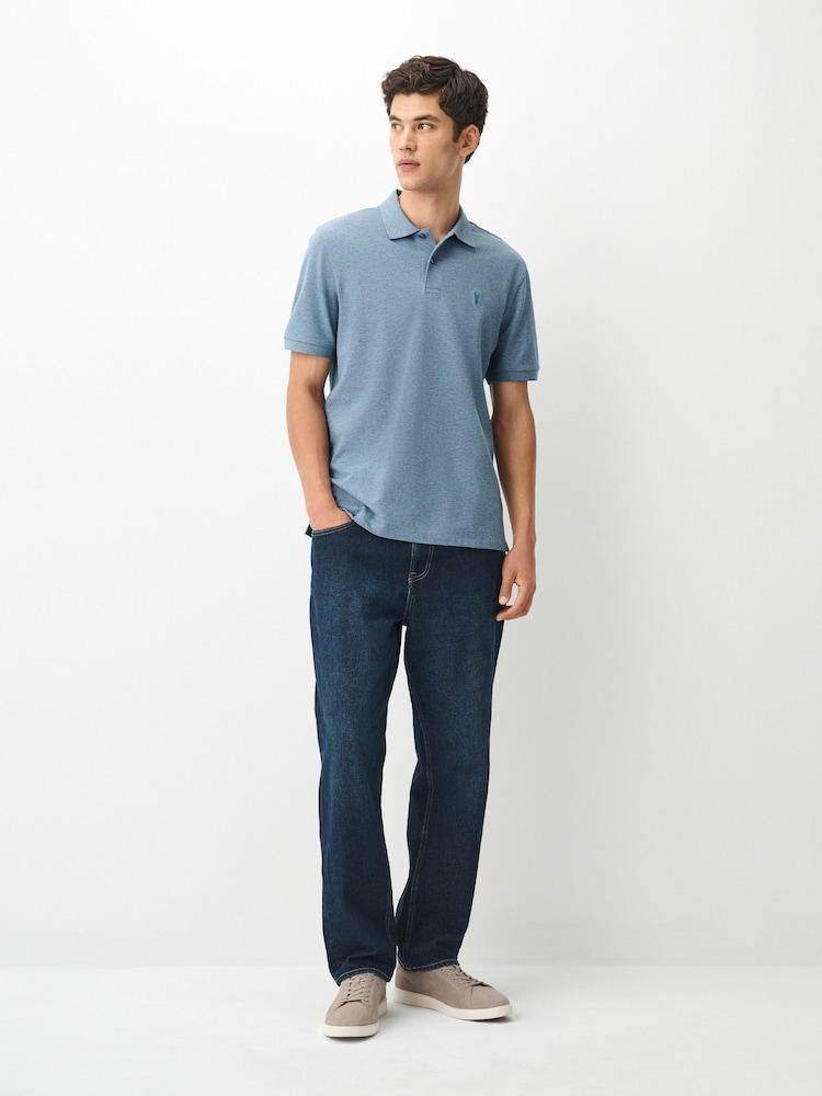 Blue Marl Regular Fit Short Sleeve Pique Polo Shirt - Image 2 of 7 Blue Marl Regular Fit Short Sleeve Pique Polo Shirt - Image 2 of 7