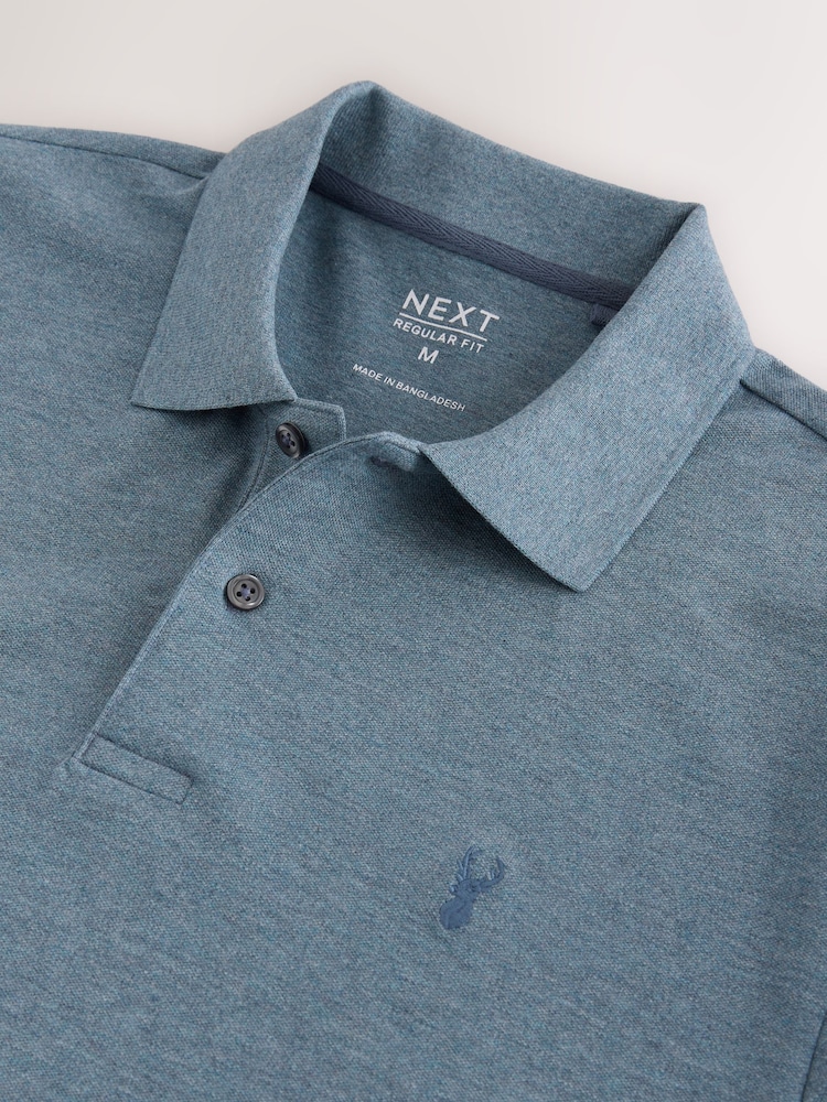 Blue Marl Regular Fit Short Sleeve Pique Polo Shirt - Image 7 of 7 Blue Marl Regular Fit Short Sleeve Pique Polo Shirt - Image 7 of 7