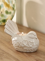 Portavelas de cerámica con forma de pájaro y corazón en relieve - Imagen 1 de 6