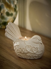 Portavelas de cerámica con forma de pájaro y corazón en relieve - Imagen 3 de 6