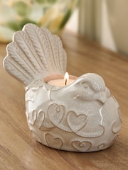 Portavelas de cerámica con forma de pájaro y corazón en relieve - Imagen 5 de 6