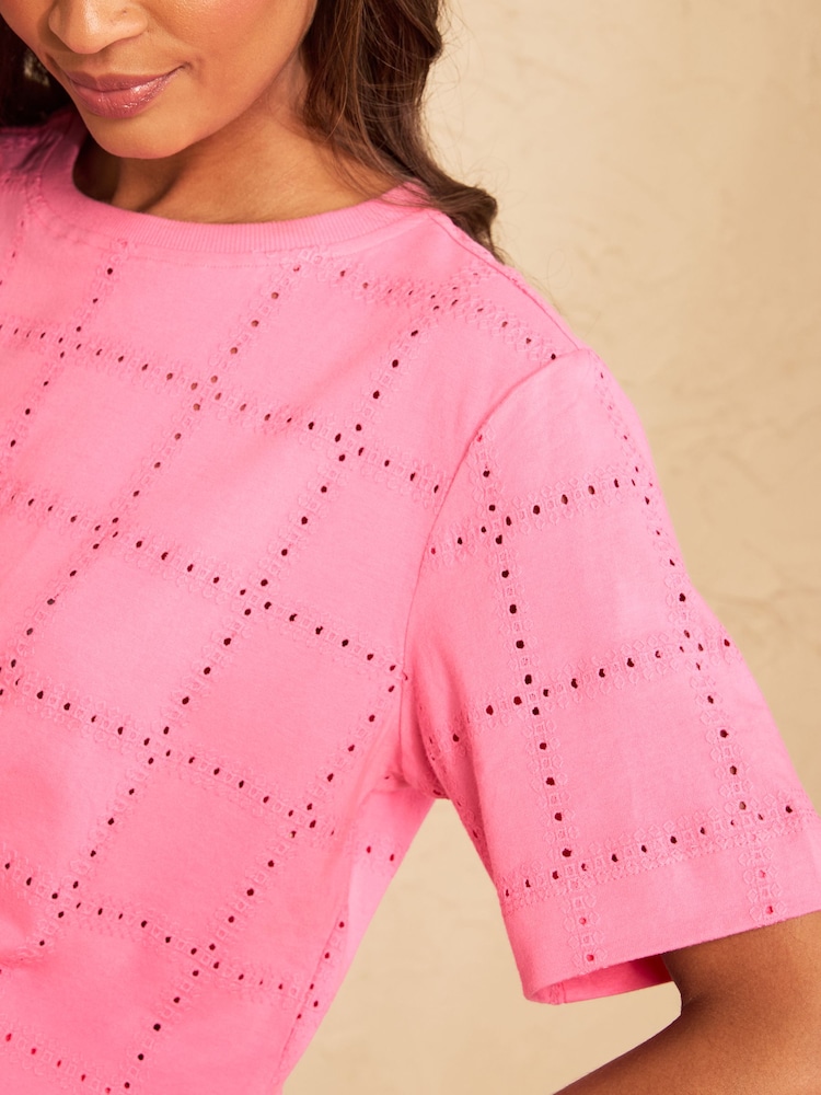 Love & Roses Pale Pink Broderie T-Shirt - Image 2 of 4 Love & Roses Pale Pink Broderie T-Shirt - Image 2 of 4