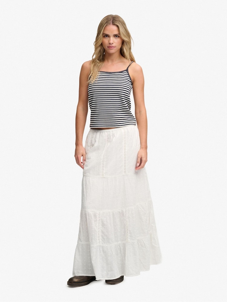 Superdry White Tiered Maxi Skirt - Image 1 of 7 Superdry White Tiered Maxi Skirt - Image 1 of 7