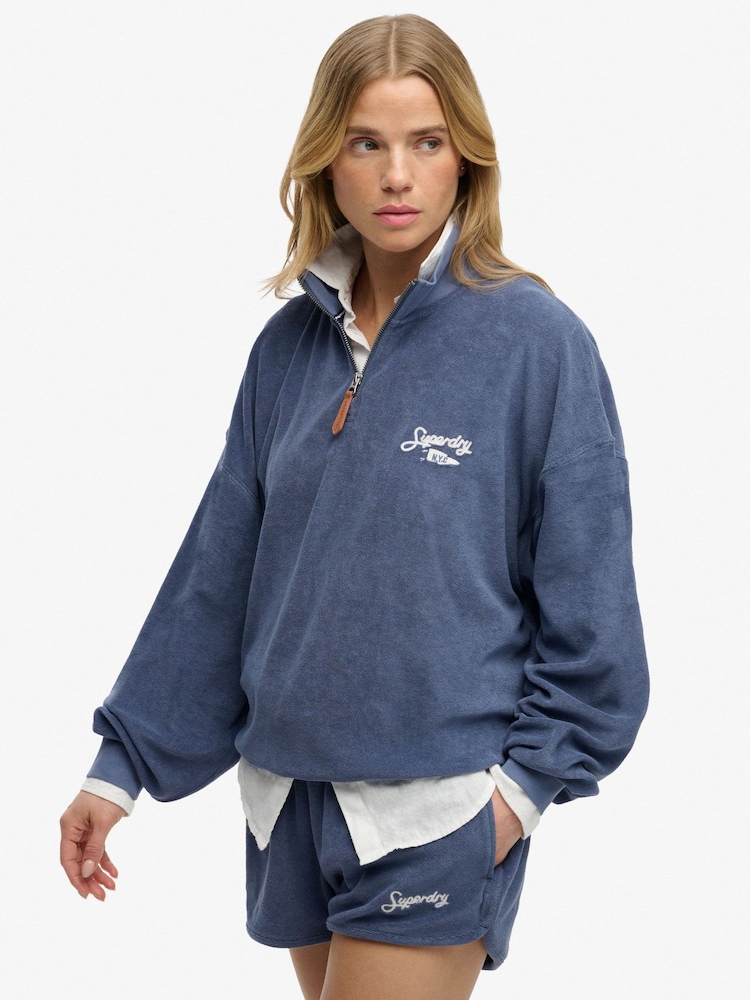Синій - Superdry Heritage Terry Half Zip Sweat Top - Image 1 of 7