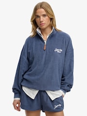 Синій - Superdry Heritage Terry Half Zip Sweat Top - Image 2 of 7