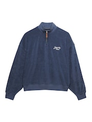 Синій - Superdry Heritage Terry Half Zip Sweat Top - Image 6 of 7