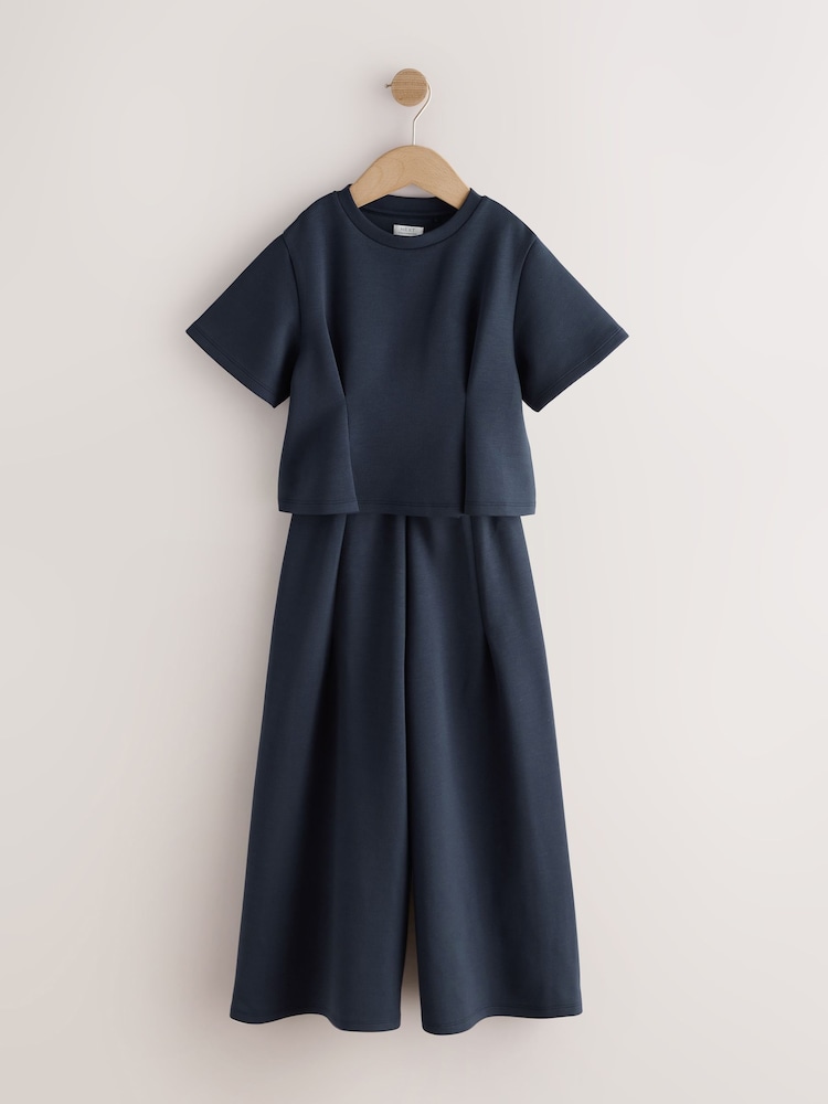 Navy Pleated Wide Leg Set (3-16yrs) - Image 1 of 5 Navy Pleated Wide Leg Set (3-16yrs) - Image 1 of 5