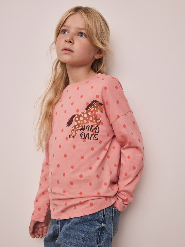 Pink Spot Horse Long Sleeve Top (3-16yrs) - Image 2 of 4 Pink Spot Horse Long Sleeve Top (3-16yrs) - Image 2 of 4