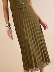 Friends Like These Bottle Green Short Sleeve 2 in 1 Pleated Midi Dress - Image 4 of 5
