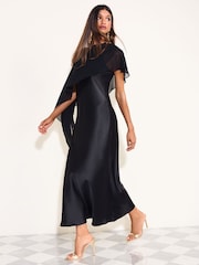 Friends Like These Black Chiffon Cape Satin Midi Dress - Image 2 of 6