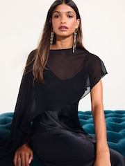 Friends Like These Black Chiffon Cape Satin Midi Dress - Image 3 of 6