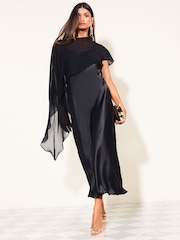 Friends Like These Black Chiffon Cape Satin Midi Dress - Image 4 of 6