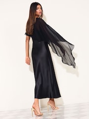 Friends Like These Black Chiffon Cape Satin Midi Dress - Image 6 of 6