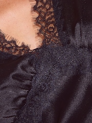 Friends Like These Black Long Sleeve Lace Insert Satin Midi Dress - Image 7 of 7