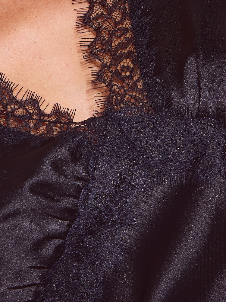 Friends Like These Black Long Sleeve Lace Insert Satin Midi Dress - Image 7 of 7 Friends Like These Black Long Sleeve Lace Insert Satin Midi Dress - Image 7 of 7