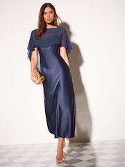 Friends Like These Navy Chiffon Cape Satin Midi Dress - Image 3 of 6