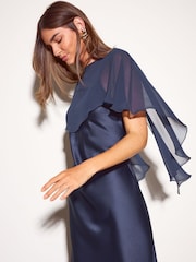 Friends Like These Navy Chiffon Cape Satin Midi Dress - Image 4 of 6