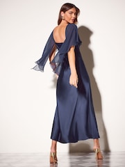 Friends Like These Navy Chiffon Cape Satin Midi Dress - Image 5 of 6