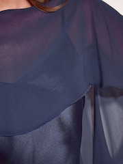 Friends Like These Navy Chiffon Cape Satin Midi Dress - Image 6 of 6