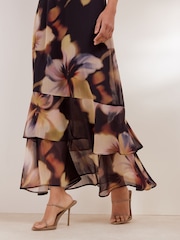 Friends Like These Black/Neutral Blurred Floral Ruffle Sleeve Midi Dress - Image 4 of 5