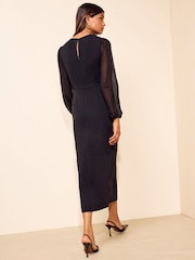 Friends Like These Black Chiffon Long Sleeve Pencil Midi Dress - Image 4 of 5