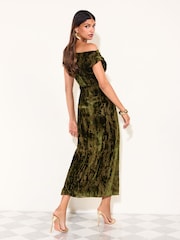 Zeytun Yaşıl - Friends Like These Manipulated Hardware Velvet Dress - 5şəkildən 4 şəkil