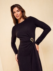 Черный - Friends Like These Cosy Long Sleeve Hardware Detail Midi Dress - Изображение 2 5