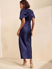 Friends Like These Navy Satin Cape Hardware Detail Midi Dress - Image 5 of 5