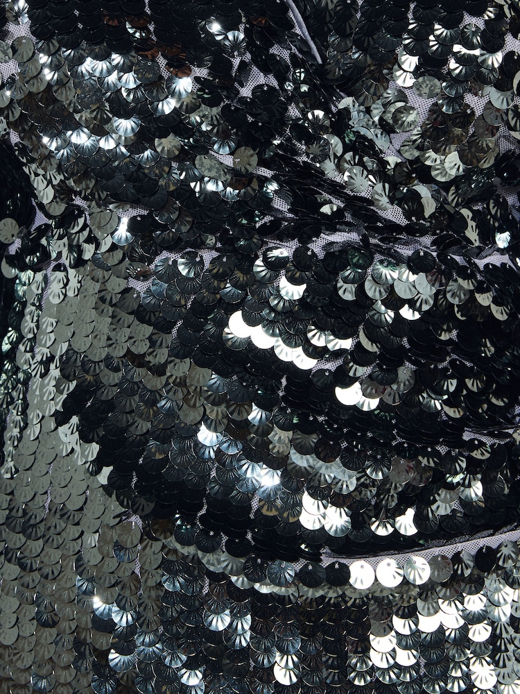 Friends Like These Silver Long Sleeve Sequin Wrap Mini Dress - Image 6 of 6 Friends Like These Silver Long Sleeve Sequin Wrap Mini Dress - Image 6 of 6