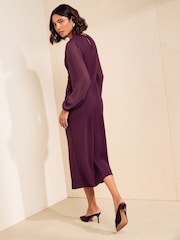 Friends Like These Burgundy Red Chiffon Long Sleeve Pencil Midi Dress - Image 5 of 5