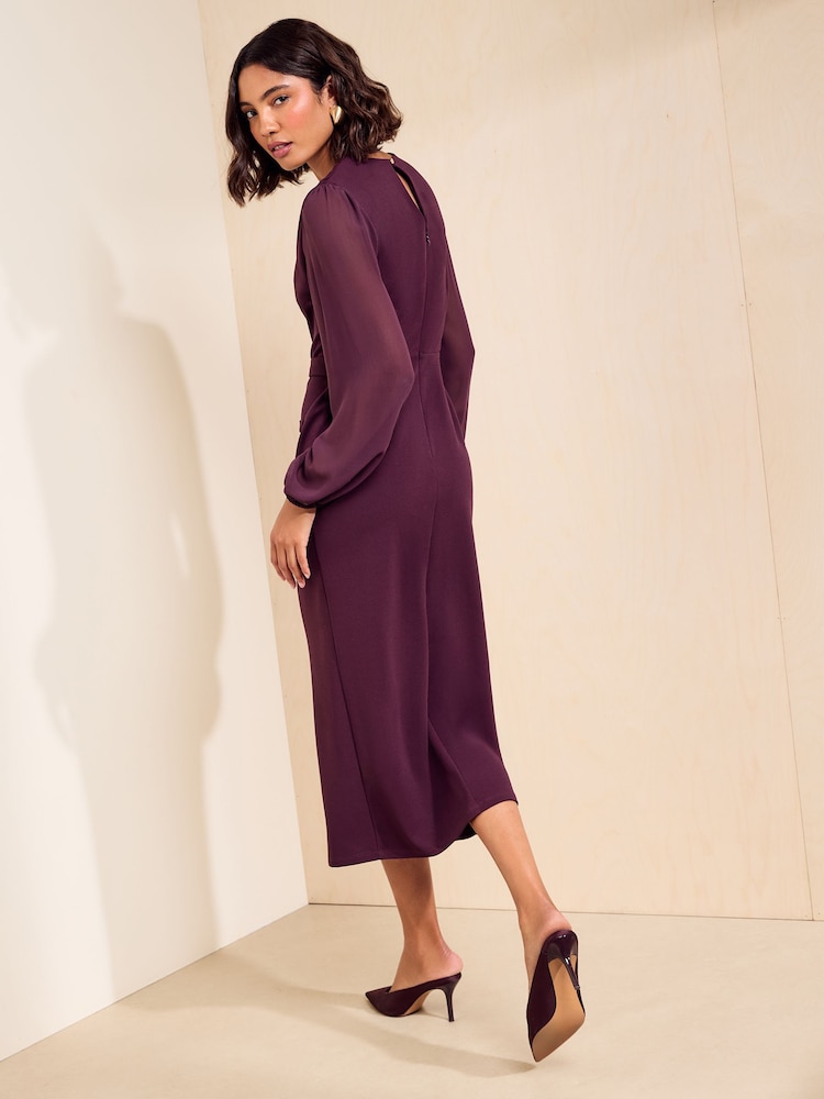 Friends Like These Burgundy Red Chiffon Long Sleeve Pencil Midi Dress - Image 5 of 5 Friends Like These Burgundy Red Chiffon Long Sleeve Pencil Midi Dress - Image 5 of 5